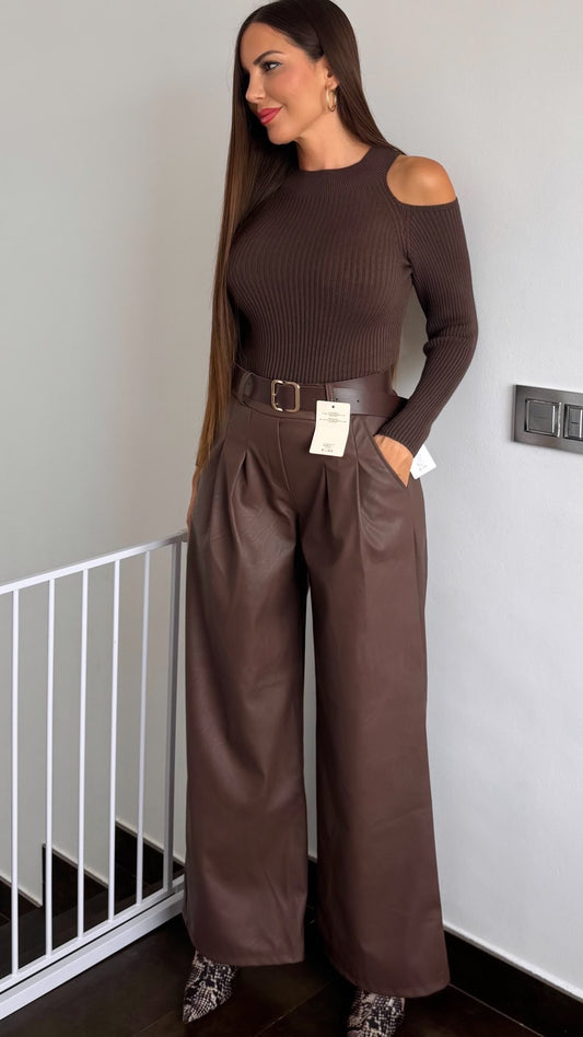 Pantalón polipiel cinturon