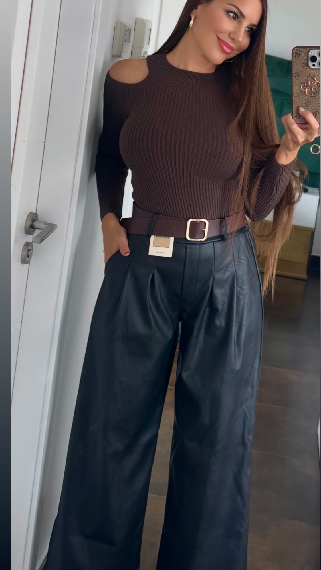Pantalón polipiel cinturon