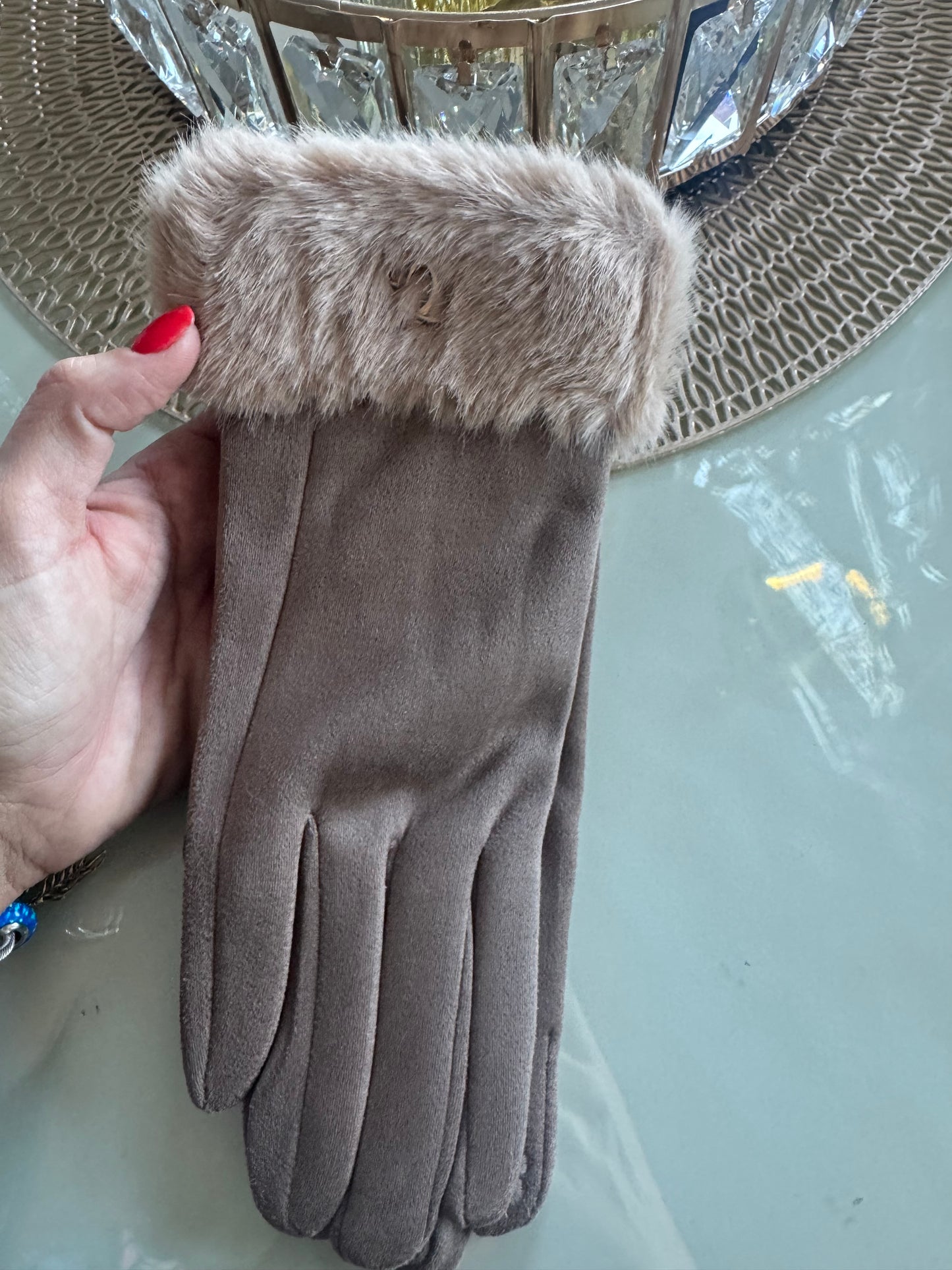 Guante Gucci pelo Taupe