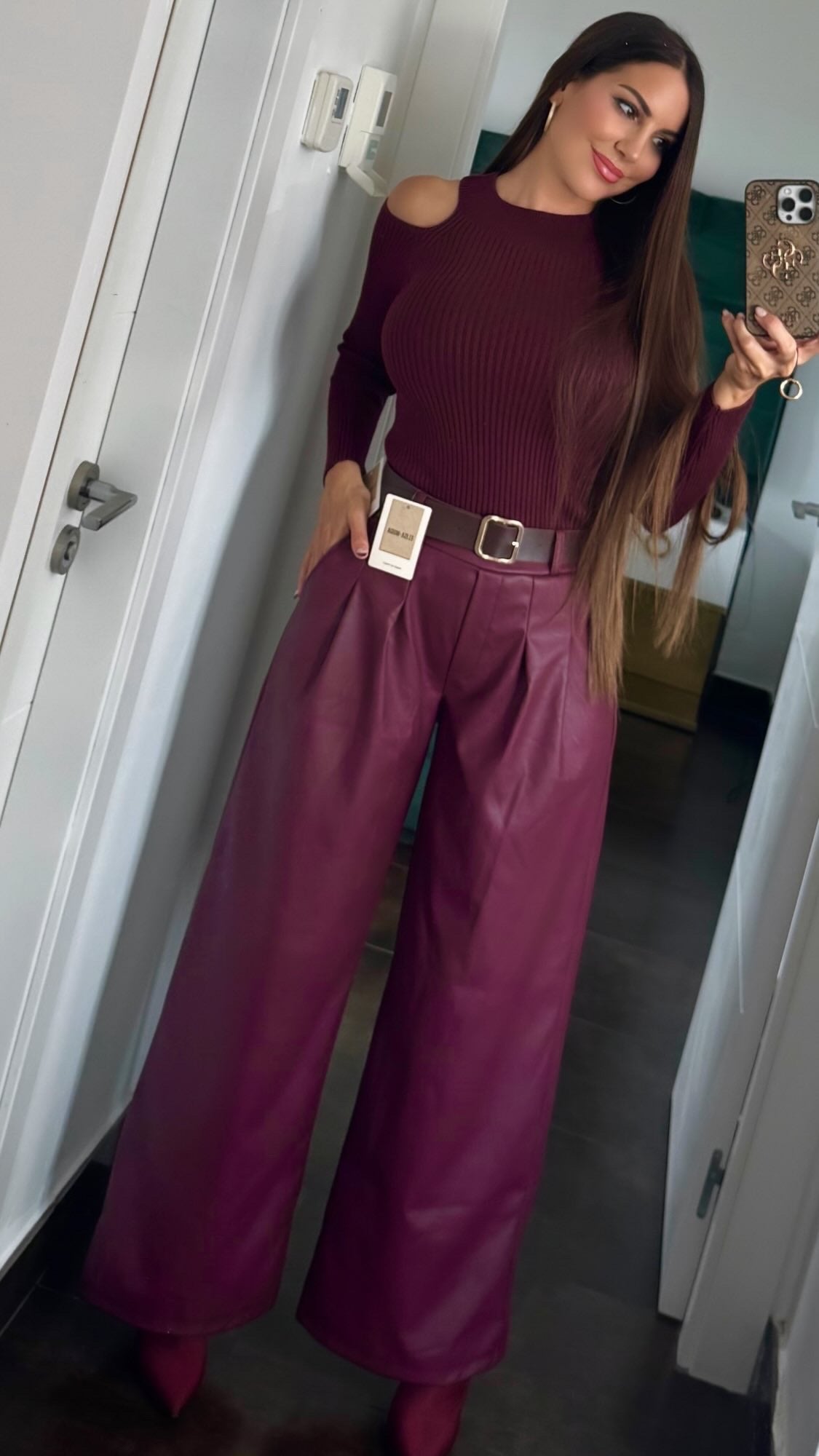 Pantalón polipiel cinturon