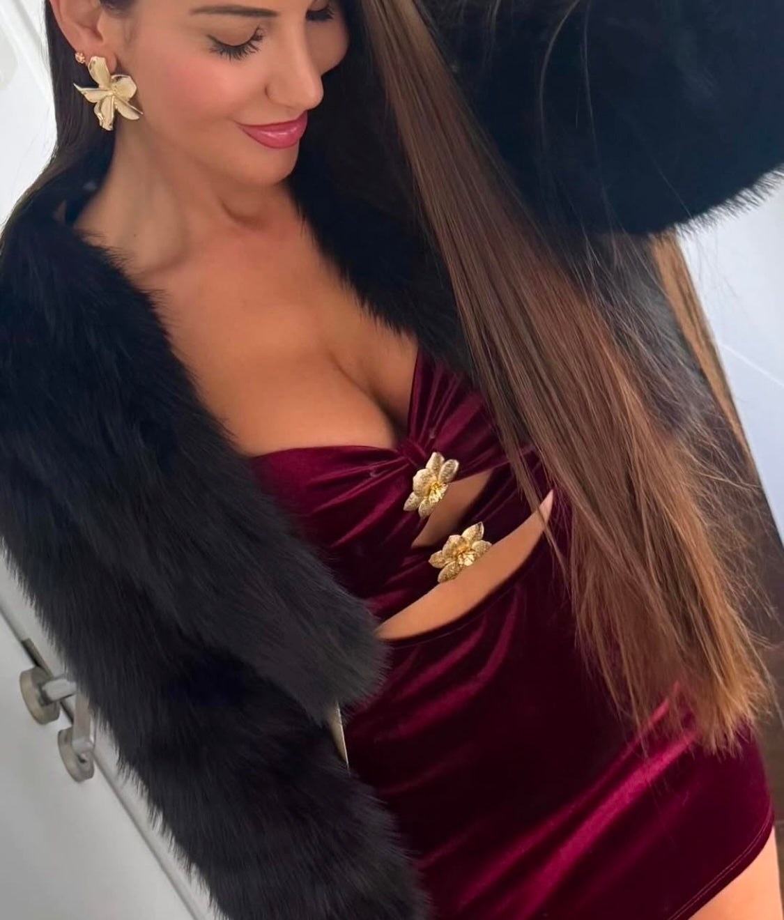 Vestido Velvet flor Burdeos
