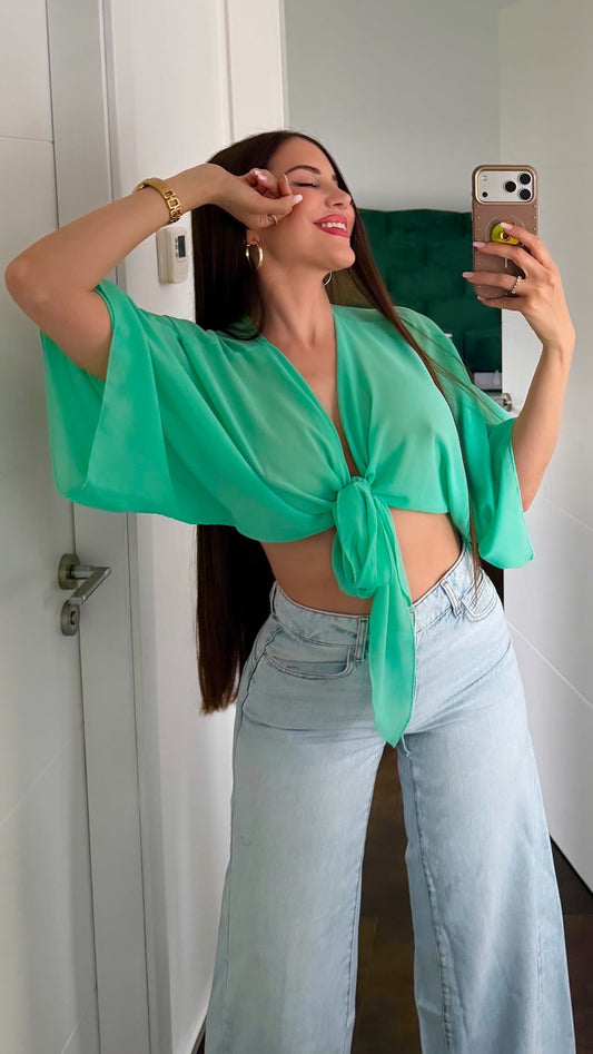 Blusa Gasa nudo turquesa