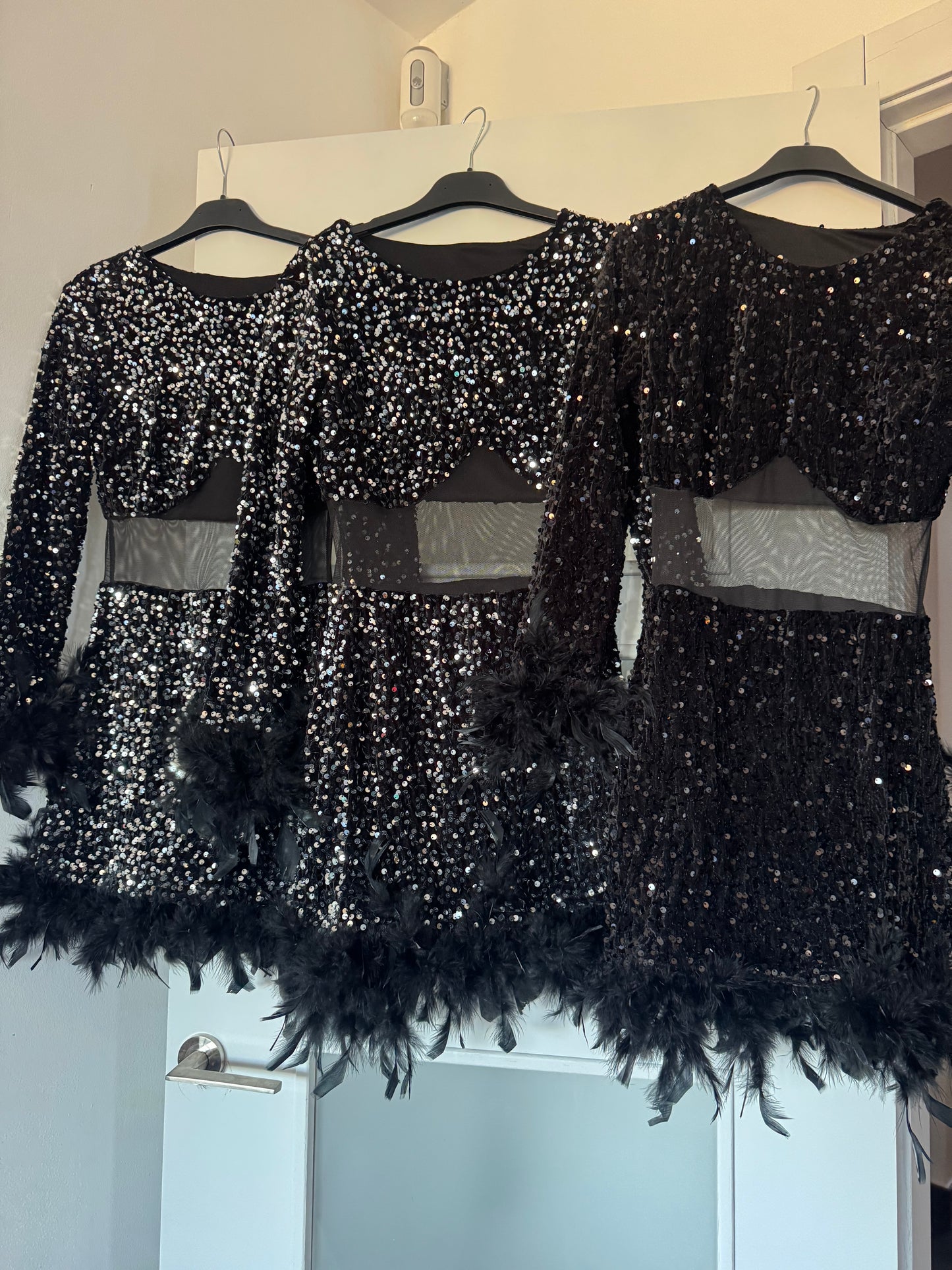 Vestido plumas lentejuelas