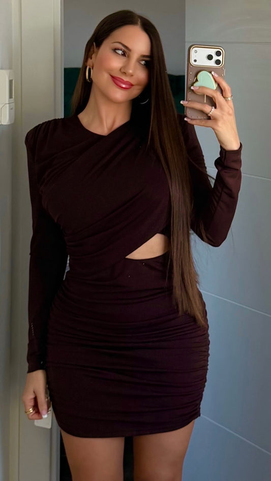 Vestido frunce cout chocolate