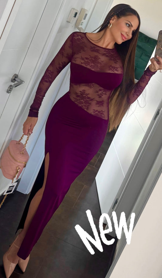 Vestido blonda Burdeos