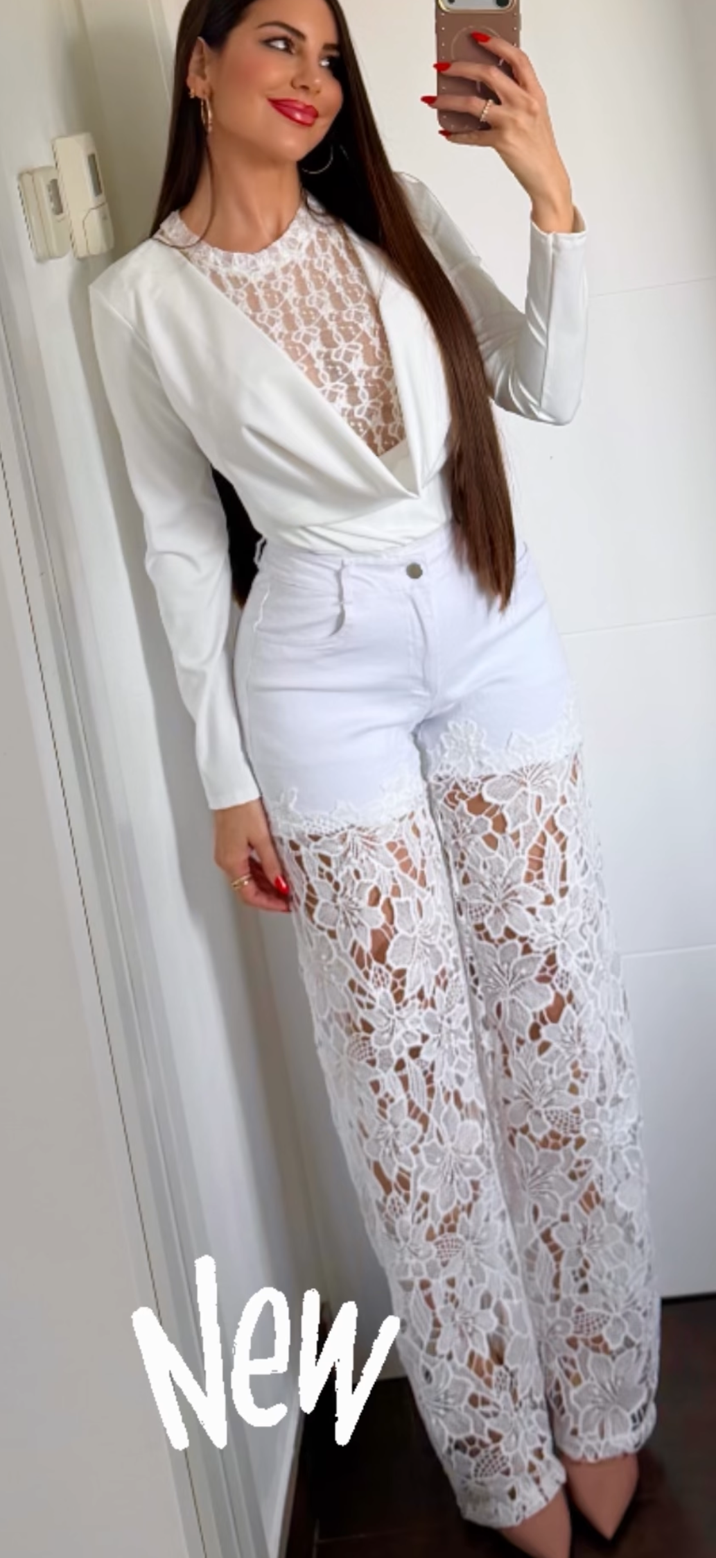 Pantalón  jeans bordado blanco
